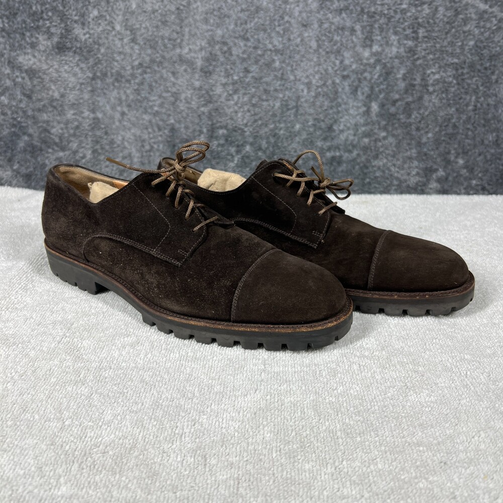 Salvatore Ferragamo Derby Shoes Mens Size 8.5 Brown Suede Cap Toe Rubber Sole